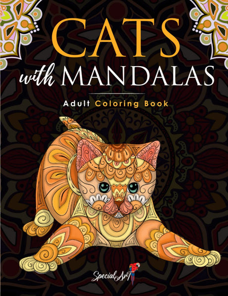 Cats with Mandalas - Adult Coloring Book: More than 50 cute, loving and beautiful Cats. Beautiful Coloring Pages for Adults Relaxation with Stress ... (Mandala & Zentangle Animals Coloring Books) WoodArtSupply