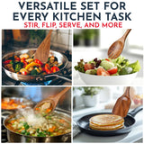 Teak Wooden Utensil Set 6-Piece - Smooth Finish Bamboo Wooden Spoons for Cooking Comfortable Grip, Non Scratch Premium Teak Wood Kitchen Utensils Set Culinary Couture