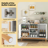 Giantex Buffet Sideboard, Kitchen Storage Cabinet with 3 Open Shelves & 2 Side Cabinets, 48” Wood Cupboard w/ 2 Bamboo Woven Doors, Console Table for Living Room Entryway Coffee Bar, Natural Giantex