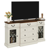 YITAHOME Television Stand for 65/55 Inch TV, Farmhouse TV Stand with 9 Drawers, Adjustable Shelves and Tempered Glass Doors, Entertainment Center TV Media Console for Living Room, Antique White YITAHOME