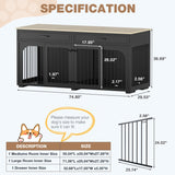 EBE 74.8'' Dog Crate Furniture, Wooden Dog Crate with 2 Drawers and Removable Divider, Heavy Duty Dog Kennel Indoor TV Stand for Small Large Medium Dogs, Black EBE
