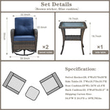 Belord Patio Wicker Chairs Swivel Rocker - Outdoor Swivel Rocking Chairs Set of 2 with Rattan Side Table, Patio Swivel Glider Chair 3 Piece Patio Furniture Sets for Patio Porch Pool Brown/Blue Belord