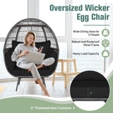Tangkula PE Wicker Egg Chair, Patiojoy Oversized Indoor Outdoor Patio Lounge Chair with Cushions and Pillows, Steel Frame Basket Chair for Garden, Deck, Balcony, Living Room (Black) Tangkula