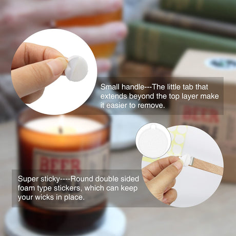 Aubeco 720PCS Candle Wicks for Candle Making, Candle Wick Stickers, Heat Resistance Double-Sided Stickers with The Little ‘‘Tail’’, Stickers for Candle Making Aubeco