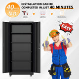 Bonusall 73" H Metal Storage Lockers with Wheels,Rolling Garage Cabinet with Locking Doors and 4 Adjustable Shelves,Metal Locker Organizer Cabinet for Garage,Office,Kitchen,Basement(Black) Bonusall