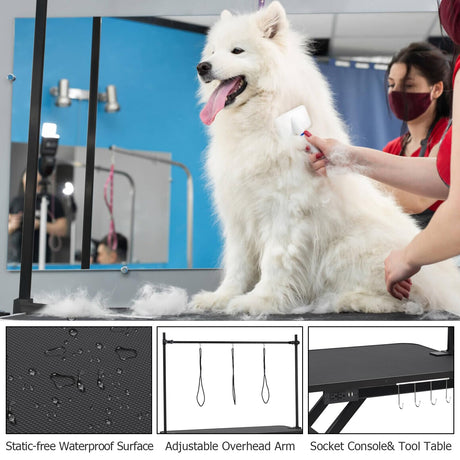 47" Electric Dog Grooming Table, Heavy Duty, Height Adjustable Professional Pet Grooming Table w/Leveling Wheels, Dog Grooming Arm, Anti Slip Tabletop & Tool Organizer/Dog Grooming Station, Black Garvee