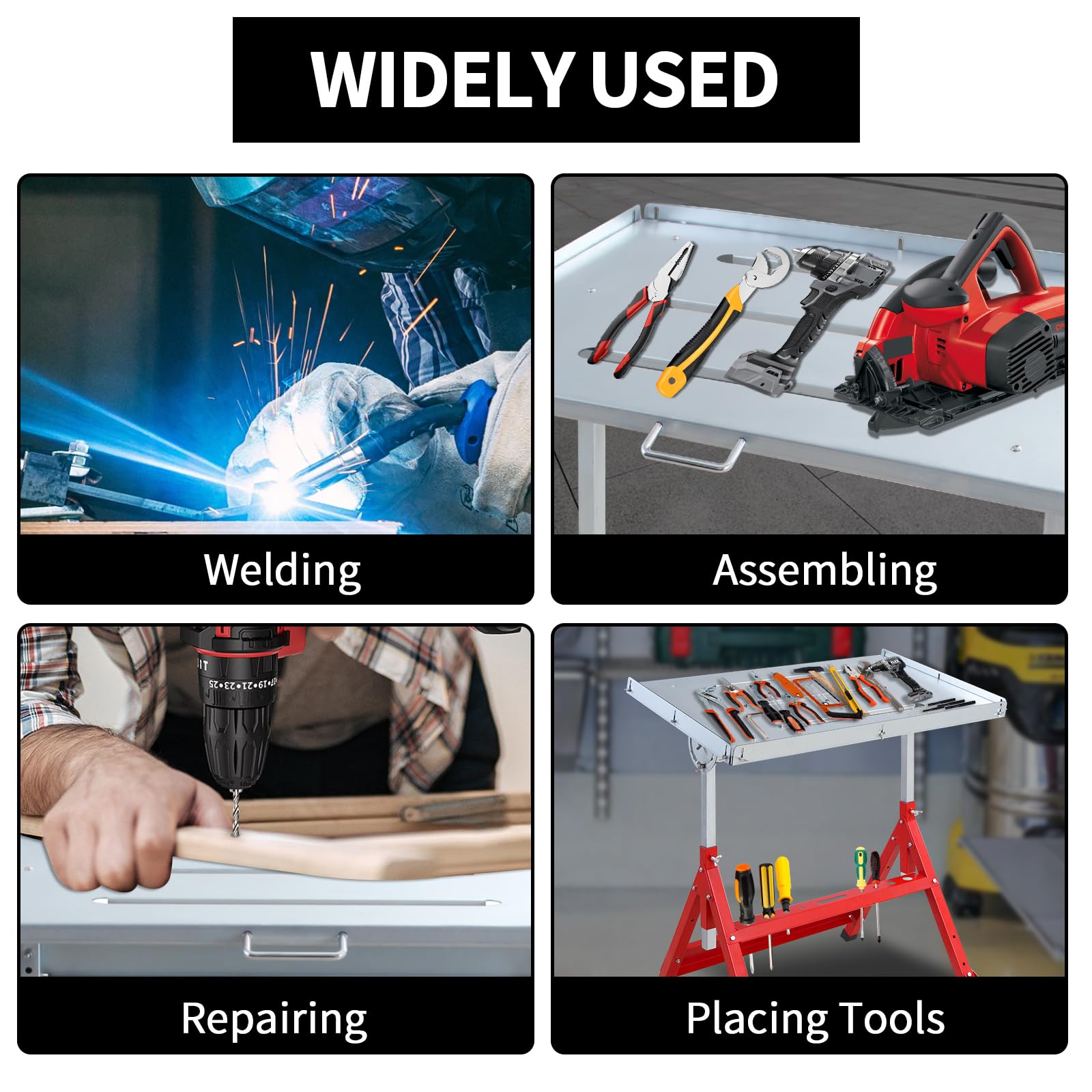 KODOM Steel Welding Table 30"x20", 400Lbs Load Capacity Welding Workbench Table, Folding Work Bench with Three 1.1'' Tabletop Slots, Adjustable Height&Angle, Retractable Guide Rails - WoodArtSupply