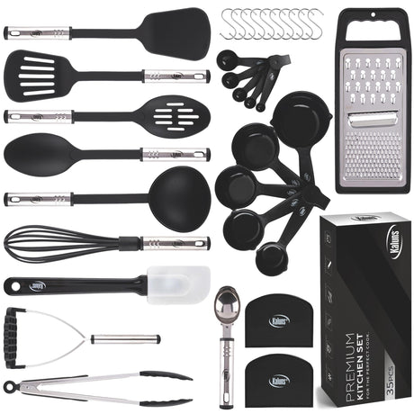 Kitchen Utensils Set 35 PCS Cooking Utensils Set, Nonstick and Heat Resistant Nylon Stainless Steel Silicone Spatula Set - Kitchen Gadgets Home Essentials Kitchen Accessories, Apartment Must Haves Kaluns