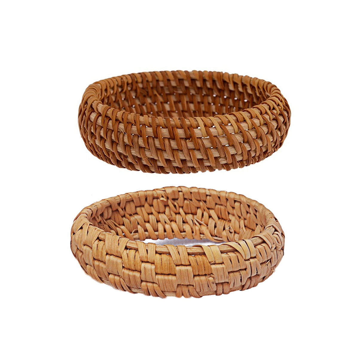 COLORFUL BLING 2Pcs Handwoven Wooden Braided Rattan Knit Cuff Bracelet Natural Bamboo Square Round Geometric Chunky Wrap Bangle for Women Girls Ethnic Tribal Wrist Jewelry-A rattan COLORFUL BLING