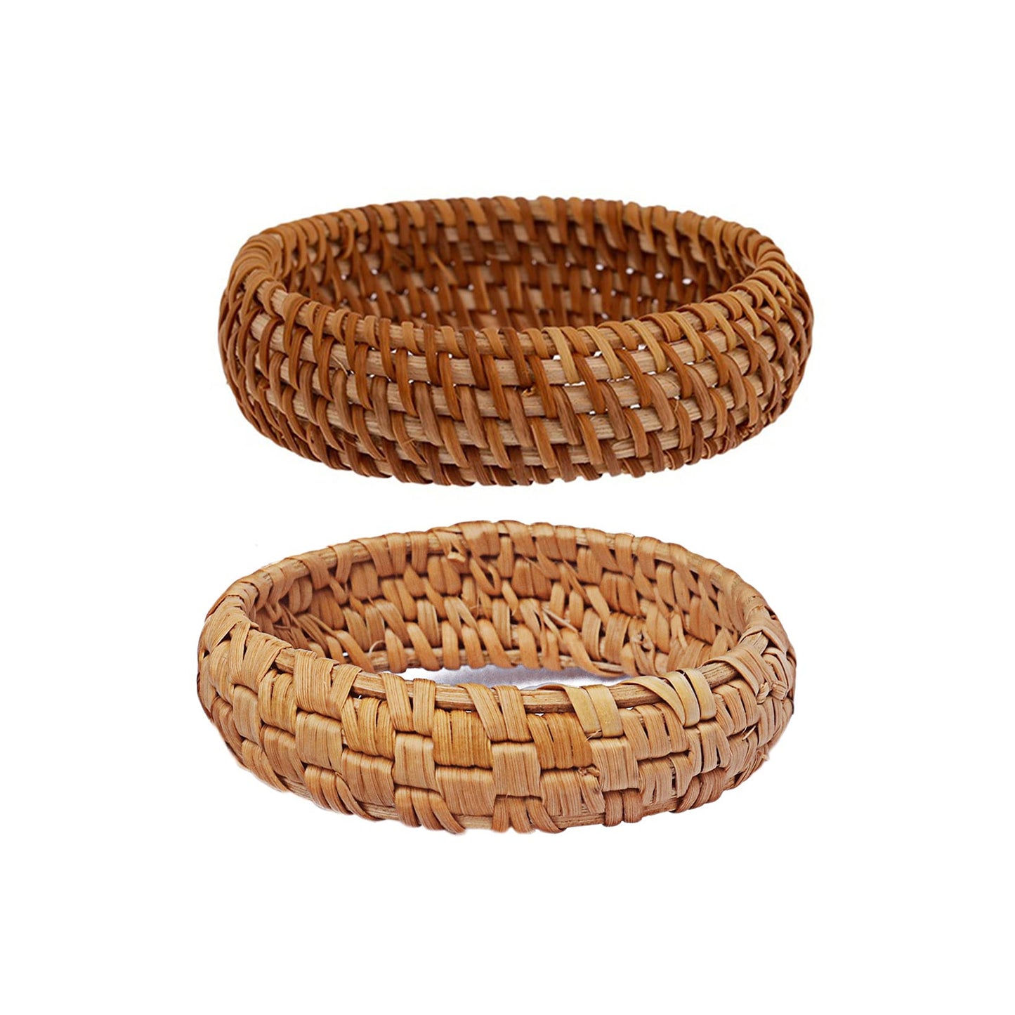 COLORFUL BLING 2Pcs Handwoven Wooden Braided Rattan Knit Cuff Bracelet Natural Bamboo Square Round Geometric Chunky Wrap Bangle for Women Girls Ethnic Tribal Wrist Jewelry-A rattan - WoodArtSupply