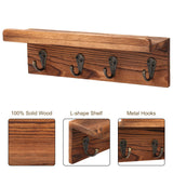 HRONRAD Rustic Key Holder for Wall, Farmhouse Wall Shelf with 4 Hooks, Wall Mounted Key Racks, Wooden Mail Organizer with Hooks for Entryway (Brown - Pine) HRONRAD