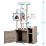Hey-brother Cat Tree with Litter Box Enclosure, Modern Cat Tower for Indoor Cats with Large Platform, Condo Food Station and 2 Hammocks, All-in-one Cat Furniture, Wood Rustic Gray MPJ115SG Hey-brother