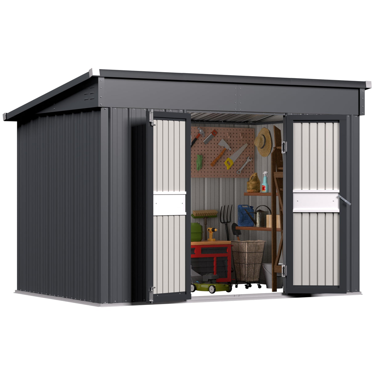 MUPATER 6 x 10 ft Outdoor Storage Shed,Galvanized Metal Shed Storage House with Lockable Door and Vents for Garden,Patio, Backyard, Grey MUPATER