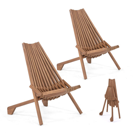 VINGLI FSC Acacia Wood Folding Outdoor Chairs Set of 2,Weather-Resistant Wooden Folding Chairs Patio Chair Furniture Comfy Adirondack Chairs Lounge Chair for Deck Fire Pit Porch Camping,Up to 350LBS VINGLI