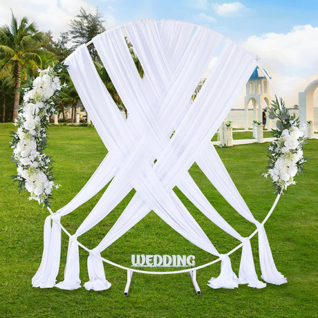 MoKoHouse White Wedding Arch Draping Fabric 3 Panels 27.5" x 18.3Ft Chiffon Fabric Drapery Sheer Backdrop Curtains for Party Ceremony Arch Stage Decorations MoKoHouse