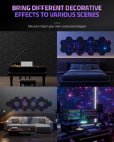 ZenSonic 12 Pack Self-adhesive Sound Proof Foam Panels for Walls 12" X 10" X 0.4" - Hexagon Acoustic Panels with Fiber Optic Starlight, Stylish Soundproof Wall Panels Absorb Noise and Wall Decor Black ZenSonic