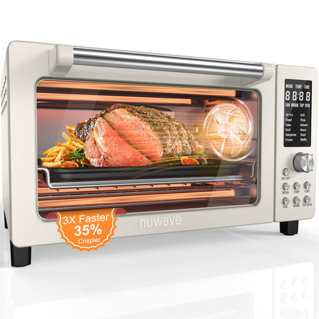 Nuwave Bravo Pro Smart Air Fryer Toaster Oven Combo, Airfryer Convection Oven Countertop, 12-in-1 Functions with Quicker & Even Crisp Technology, 1800W, 50-450°F, PFAS-Free, 21QT, Vanilla Cream Nuwave