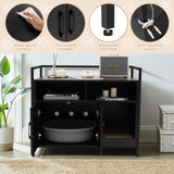 Giantex Cat Litter Box Enclosure - Cat Washroom Hidden Furniture with Front Entry, Cat Scratcher, 2-Door Storage Cabinet, 2 Compartments, Air Vents, Metal Frame, Wooden Pet Crate House (Black) Giantex