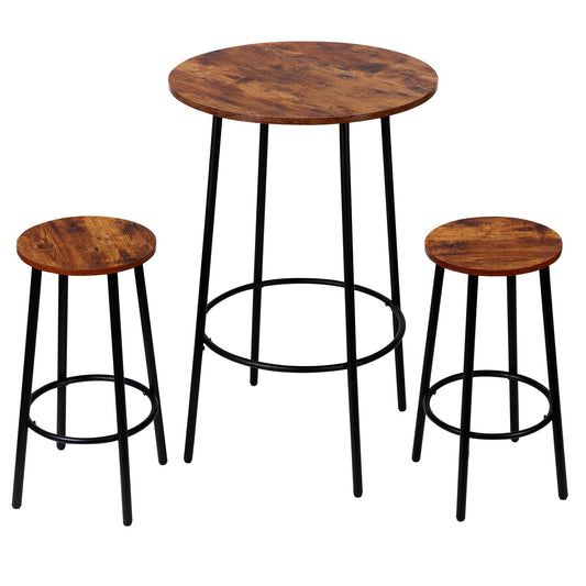 SUPER DEAL Round Pub Dining Set, 3 Piece Small Kitchen Table Set with 2 Counter Height Wood Bar Stools for Kitchen Breakfast, Living Room, Small Space, Rustic Brown - WoodArtSupply