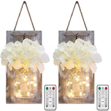 Lightess Mason Jar Wall Lights with Remote Control, Rustic Bedroom Wall Decor, Hanging Battery Powered Jar Sconce with LED Fairy Lights for Farmhouse Decor, SYA11 (Set of 2) Lightess