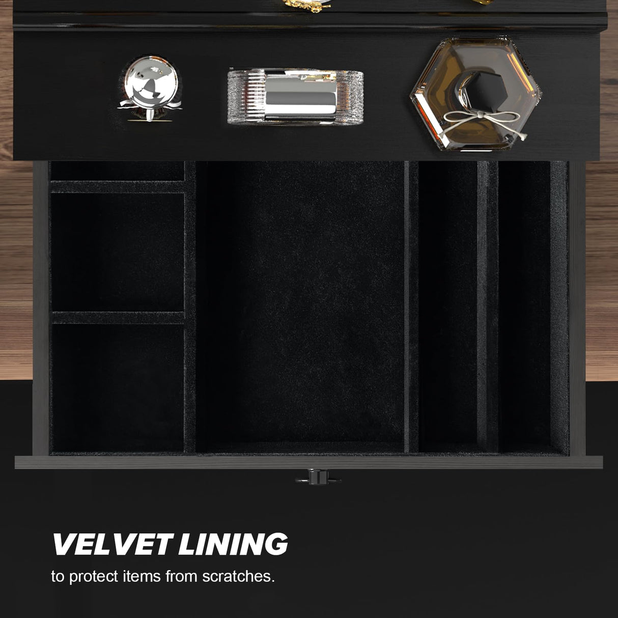 upcessory Cologne Organizer for Men, 4 Tier Black Wood Perfume Organizer with Felt Lining Drawer and Hidden Compartment, Perfume Display Holder, A Gift for Men upcessory