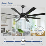 YYEHON 72 Inch Modern Ceiling Fan with Lights & Remote, Large Chandelier Ceiling Fan for Living Room, Patio, Farmhouse, 8 Blades & 9 Lights, 6-Speed Reversible DC Motor, 3 CCT, Black YYEHON