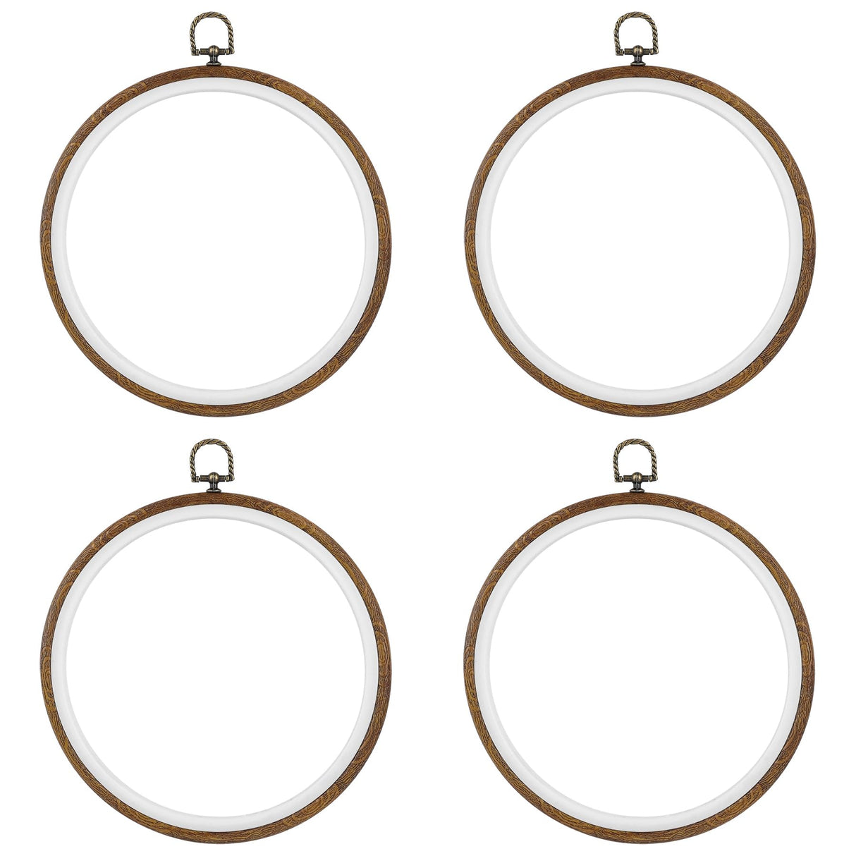 Framendino, 4 Pack Round Embroidery Hoops 8 Inch Imitated Wood Display Frame Circle Cross Stitch Hoop Rings for Art Craft Sewing Hanging Ornaments Framendino