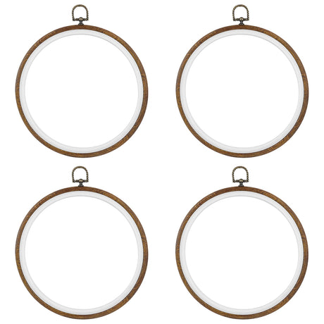 Framendino, 4 Pack Round Embroidery Hoops 8 Inch Imitated Wood Display Frame Circle Cross Stitch Hoop Rings for Art Craft Sewing Hanging Ornaments Framendino