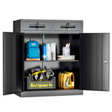 Superday 36" Locking Metal Storage Cabinet with 2 Drawers, Lockable Garage Storage Cabinet with Locking Doors and Adjustable Shelves, Black Tool Cabinet for Home Office, School, Etc Superday
