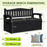 Greesum 80 Gallon Outdoor Storage Bench, Resin Patio Furniture with Armrest,Waterproof and UV-Resistant, Perfect to Garden, Poolside and Lawn, Dark Black Greesum