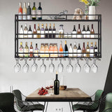 Wall Mounted Wine Rack with LED Light, Floating Liquor Glass Holder 3 Tiers, Large Metal Wine Bottle Display Rack Hanging Shelf, for Home Bar Dining Room Decorative(black, 39.42x35.43x9.84in) RAJYQODIS