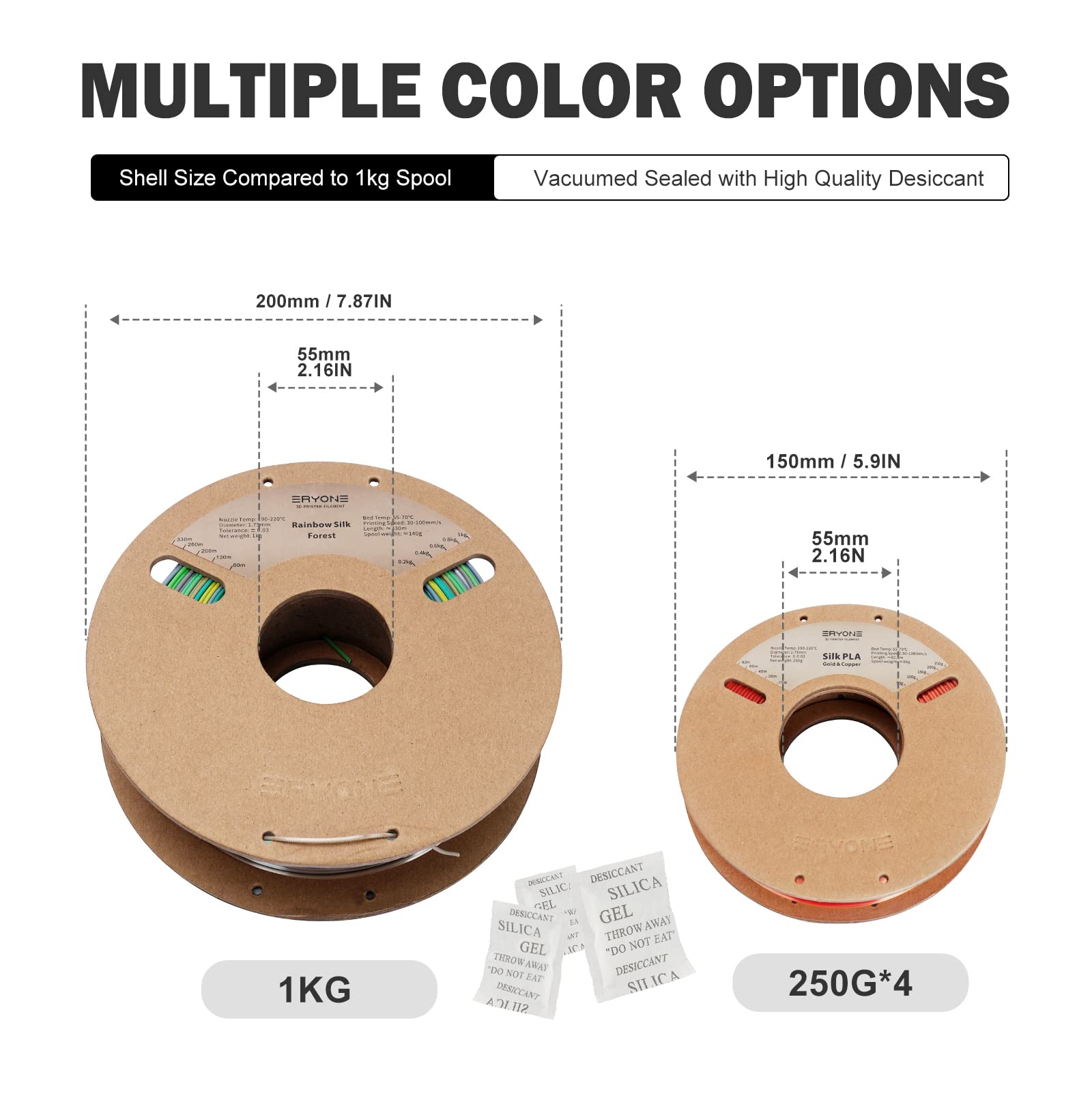 ERYONE Silk Dual Color Filament PLA 3D Printer 1.75mm +/- 0.03mm, Silk Coextrusion PLA Shiny Filament 0.25kg/Spools,4Pack(2.2lbs), Glod&Copper, Gold&Silver, Red&Glod, Yellow&Green - WoodArtSupply