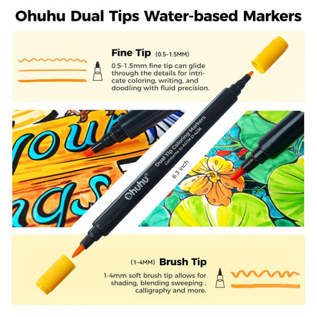 Ohuhu Markers Brush Tip 80-Colors with 72-Sheet Coloring Book - Double Tipped Markers for Adults Coloring Books - Art Marker Set Bundles with 100% Bleed-Proof Coloring Pages - Fine & Brush Dual Tips Ohuhu