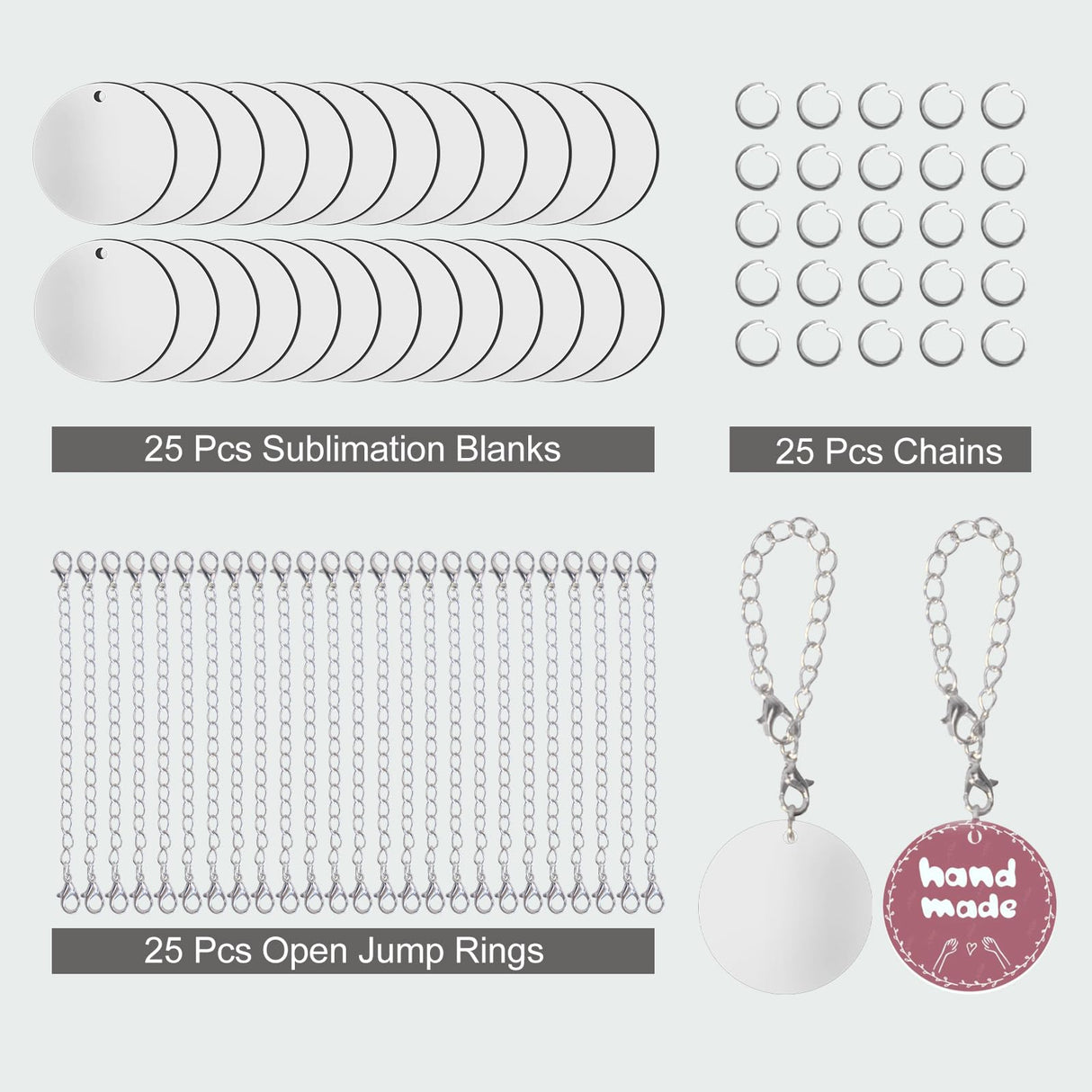 25 Sets Sublimation Charm Accessories for Cup Name ID Cup Charms for Tumbler Bulk MDF Sublimation Blanks with Chains Jump Rings for DIY Crafts Gift Olutacot