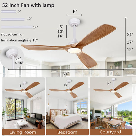 Ceiling Fans with Lights, 52 Inch Ceiling Fan with Remote/APP Control,3CCT Dimmable Light,Noiseless Reversible DC Motor,3 Solid Wood Blades,Indoor/Outdoor Ceiling Fans for Bedroom,Farmhouse,Patio ducrew
