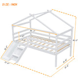 PVWIIK Twin Size Low Loft Bed with Slide for Kids,Girls,Boys Bedroom,Wood House Roof Frame with Inclined Ladder,Easy to Assemble,Under Bed Storage,No Box Spring Needed,White PVWIIK