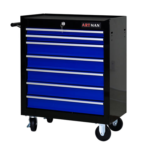 nifoti 7 Drawers Tool Cart on Wheels,Multifunctional Rolling Tool Chest Tool Storage,Drawers Rolling Tool Trolley Organizer Tool Case for Garage, Warehouse, Workshop, Repair Shop (Black+Blue) nifoti