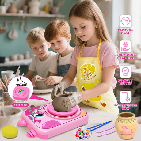 Pottery Wheel for Kids, Girls Arts and Crafts Toys for Kids Ages 8-12,Pottery Studio Craft Kit with 3 Pack Air-Dry Clay, Art Supplies for Kids Toys Girls Birthday Gift for 6 7 8 9 10 11 12+ craftodo
