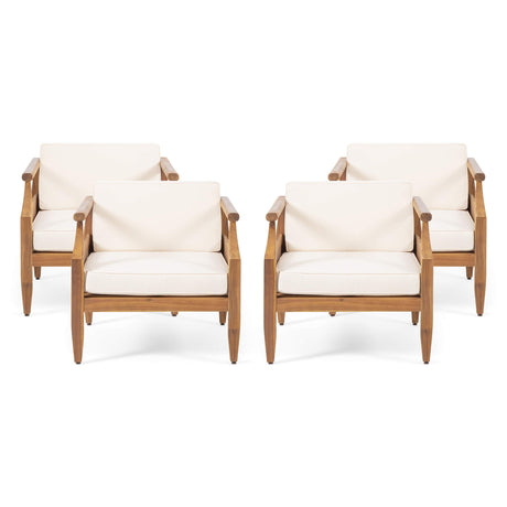 Christopher Knight Home Daisy Outdoor Club Chair with Cushion (Set of 4), Teak Finish, Cream Christopher Knight Home