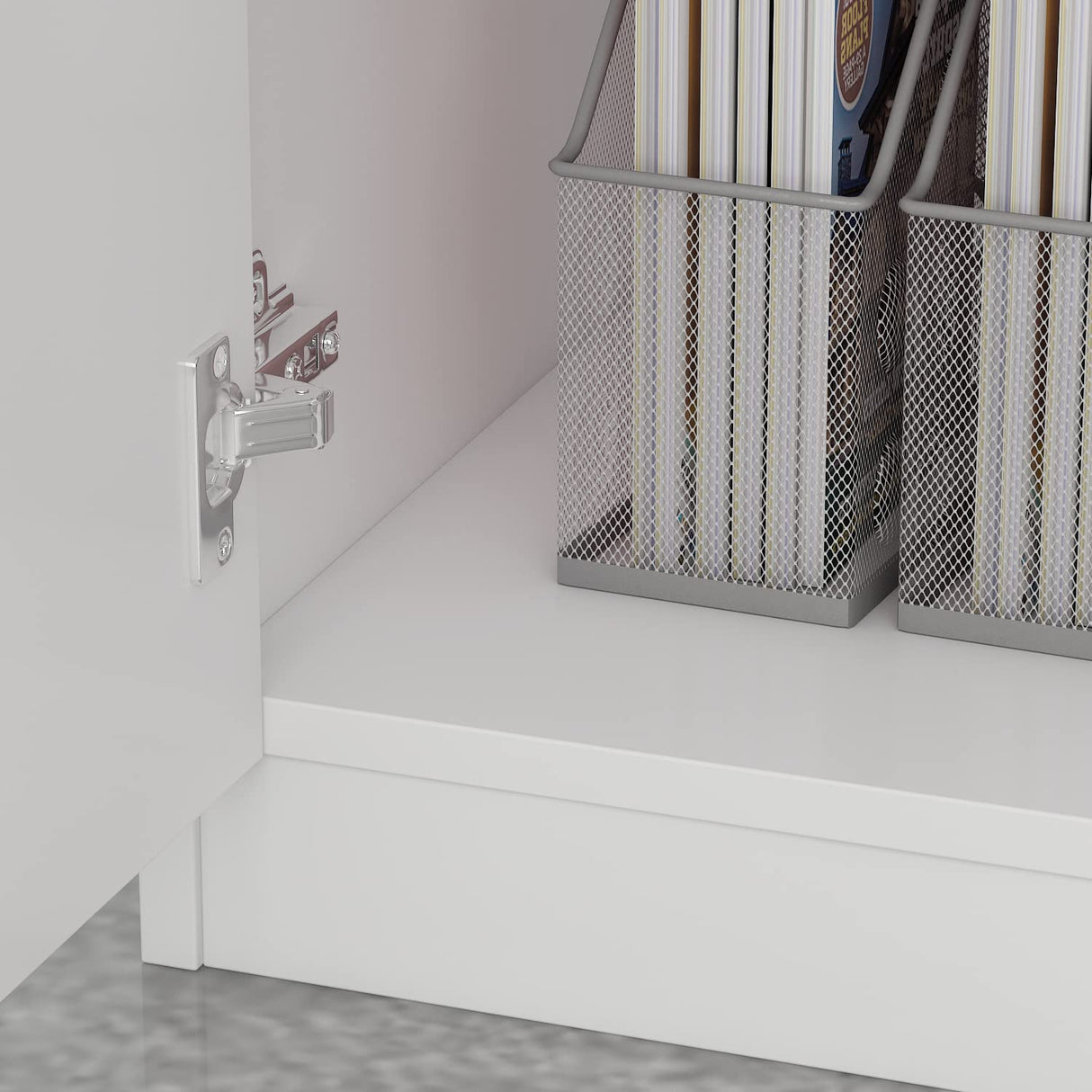 ECACAD Reception Desk with Lockable Drawer, Open Shelves & Keyboard Tray, Office Desk Reception Counter Table with Cabinet and Black Stickers, White (55.1”W x 43.3”D x 43.3”H) ECACAD