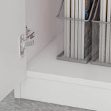 ECACAD Reception Desk with Lockable Drawer, Open Shelves & Keyboard Tray, Office Desk Reception Counter Table with Cabinet and Black Stickers, White (55.1”W x 43.3”D x 43.3”H) ECACAD