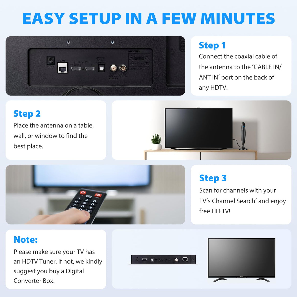 TV Antenna for Smart TV, TV Antenna Indoor Outdoor, Long Range Reception HD Antenna, Digital TV Antenna Supports 4k,1080p for Smart TV Local Channels Qtbvae