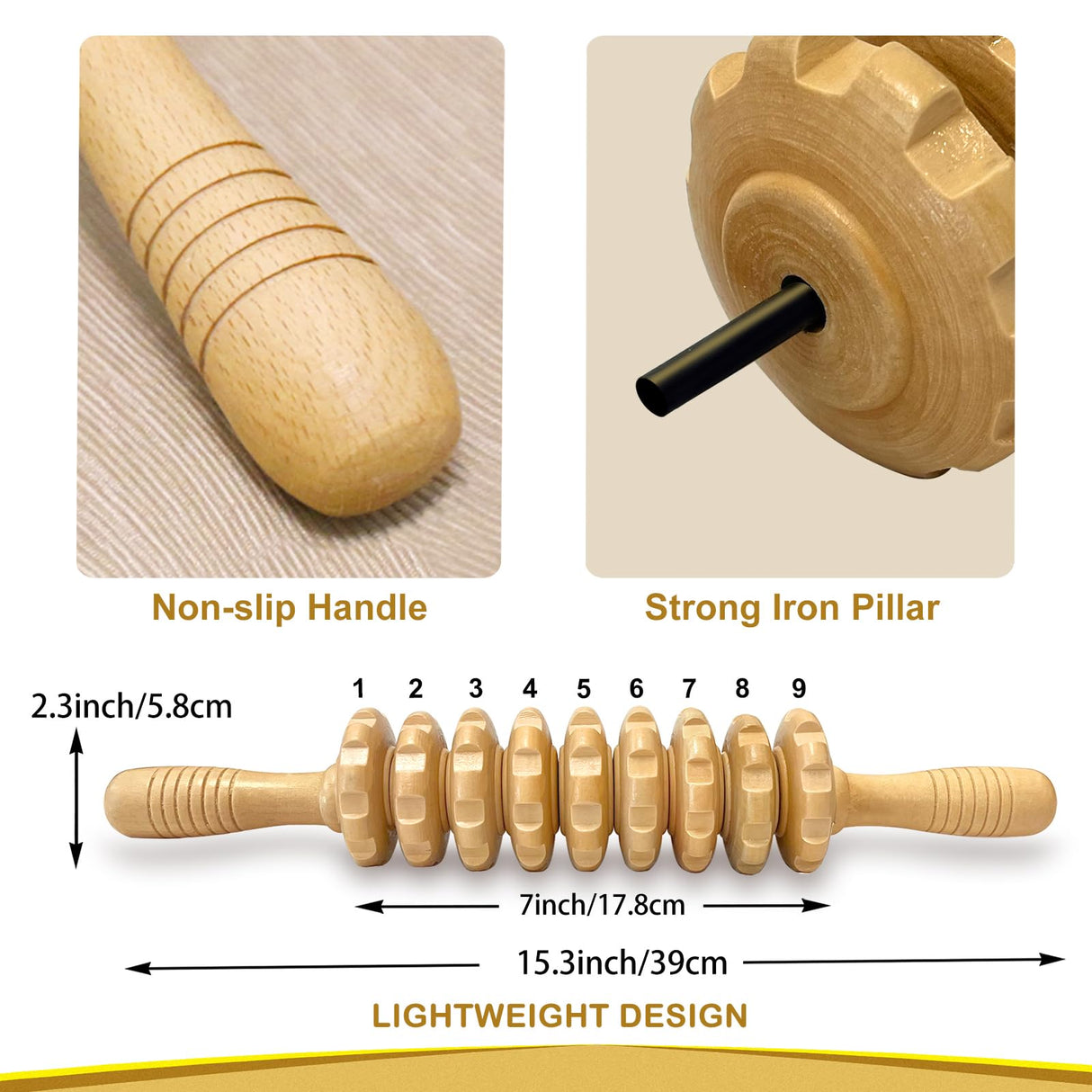 Deston Manual Massager Wooden Handheld Roller Trigger Point Massager Stick for Fascia, Cellulite, Muscle & Abdomen, Body Therapy Massager, Muscle Belly Relief Tool, Natural Wood Deston