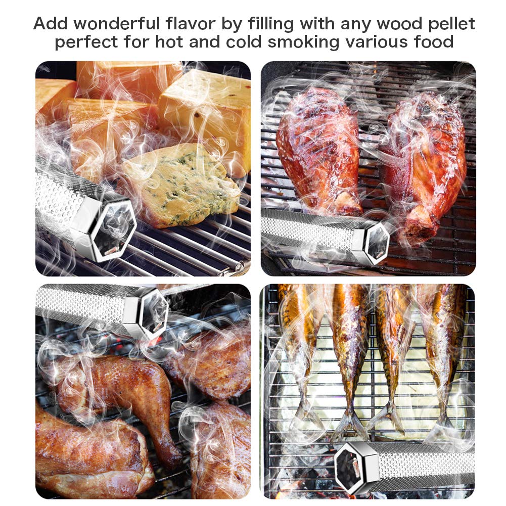 Smoke Tube for Pellet Smoker, 12'' Smoker Tube for Pellet Grill - Hot or Cold Smoker Accessories for Electric Gas Charcoal Grilling, Premium Stainless Steel Portable Barbecue Smoking Tube, Bonus Brush LANNEY