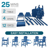 NAVINE Tall Adirondack Chairs Set of 2, HDPE Balcony Chair with Double Connecting Tray, Weather Resistant Outdoor Adirondack Bar Stools for Patio, Deck, Patio, Backyard, Balcony.(Navy Blue) NAVINE