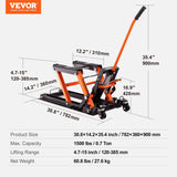VEVOR Hydraulic Motorcycle Lift Jack, 1500 LBS Capacity ATV Scissor Lift Jack, Portable Motorcycle Lift Table with 4 Wheels, Hydraulic Foot-Operated Hoist Stand for Motorcycle ATV UTV Powersports VEVOR