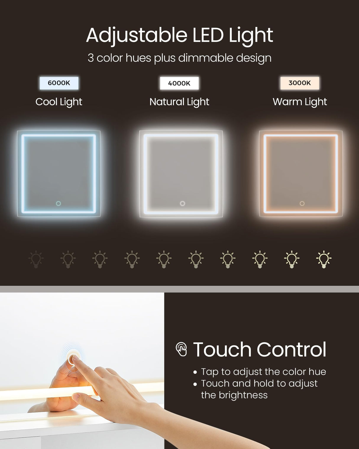 VASAGLE Vanity Desk with Mirror and Lights, Power Outlets, Vanity Table Set with Stool, Drawers, 35.4-Inch Wide Makeup Vanity, Jewelry Storage, Adjustable Shelves, for Bedroom, Cloud White URDT132W02 VASAGLE