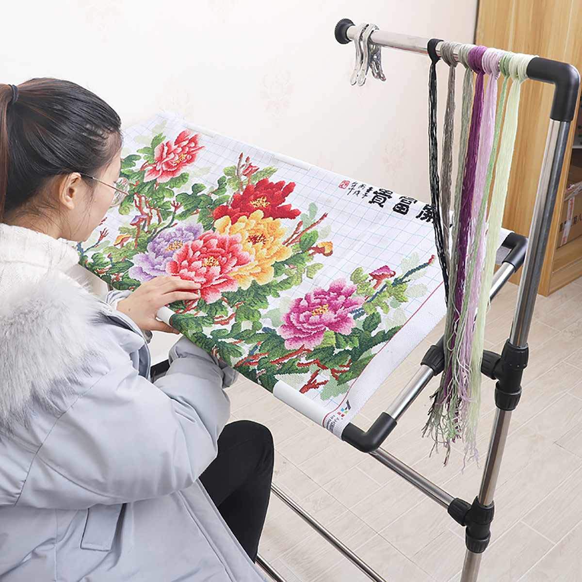 Needlework Floor Frame, Adjustable Cross Stitch Craft Stand, Standing Embroidery Lap Table, for Art Craft Sewing Holder JDH