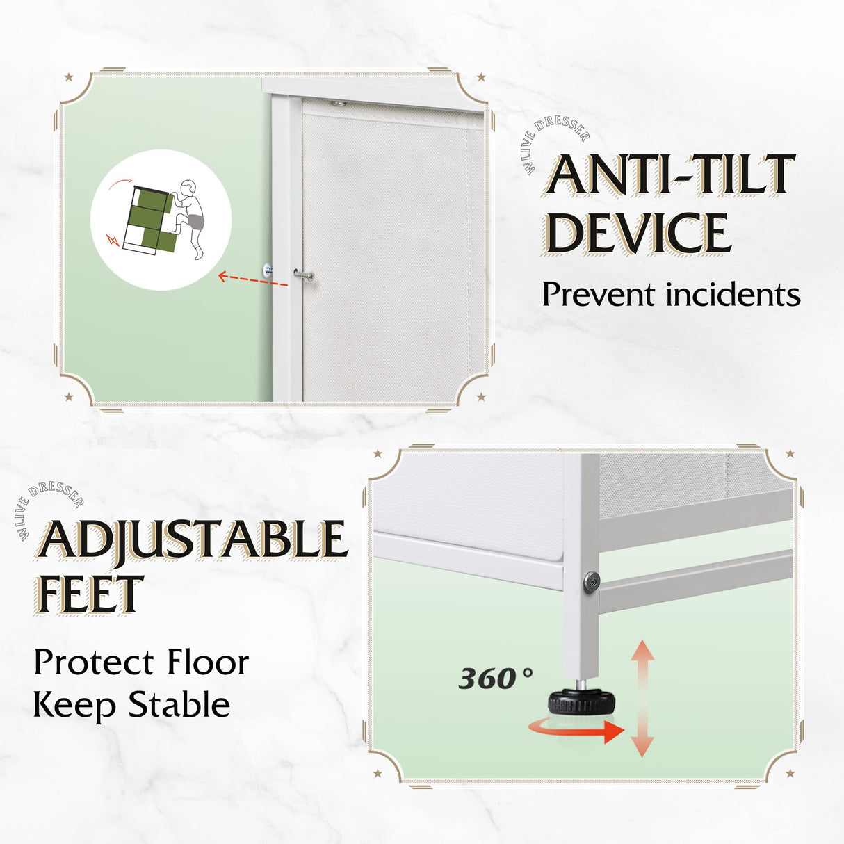 WLIVE 9-Drawer Dresser, Fabric Storage Tower for Bedroom, Hallway, Closet, Tall Chest Organizer Unit for Bedroom with Fabric Bins, Steel Frame, Wood Top, Easy Pull Handle, White WLIVE