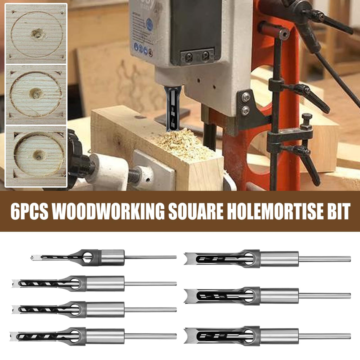 HSOKEW Woodworking Square Hole Drill Bits, Wood Mortising Chisel Set Wood Square Hole Mortising Chisel Drill Bit for Mortising Machines (1/4, 5/16, 3/8, 1/2, 9/16, 5/8, 3/4) HSOKEW